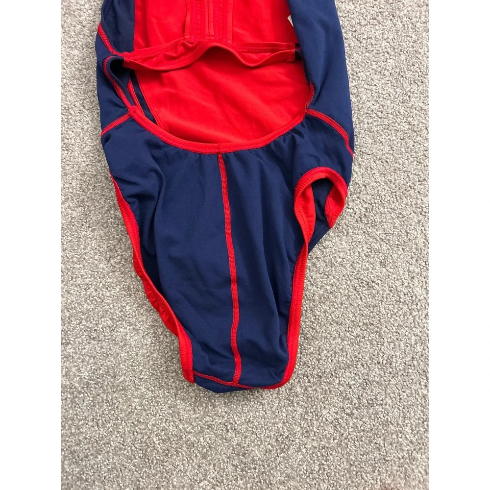 Speedo Lifeguard One Piece Swimsuit Womens 22 Navy Blue Red Excellent Racerback